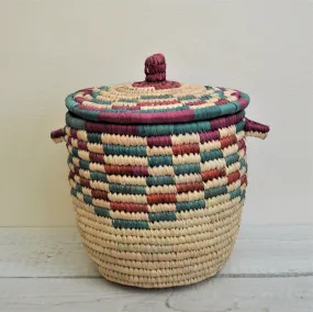 Large decorative palm leaf basket (red and green color)