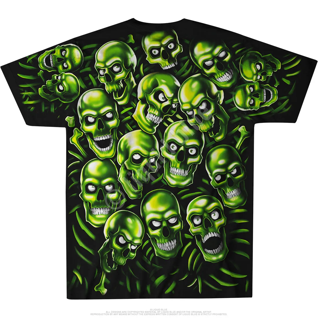 LIQUID BLUE SKULL PILE GREEN T SHIRT ALL OVER PRINT