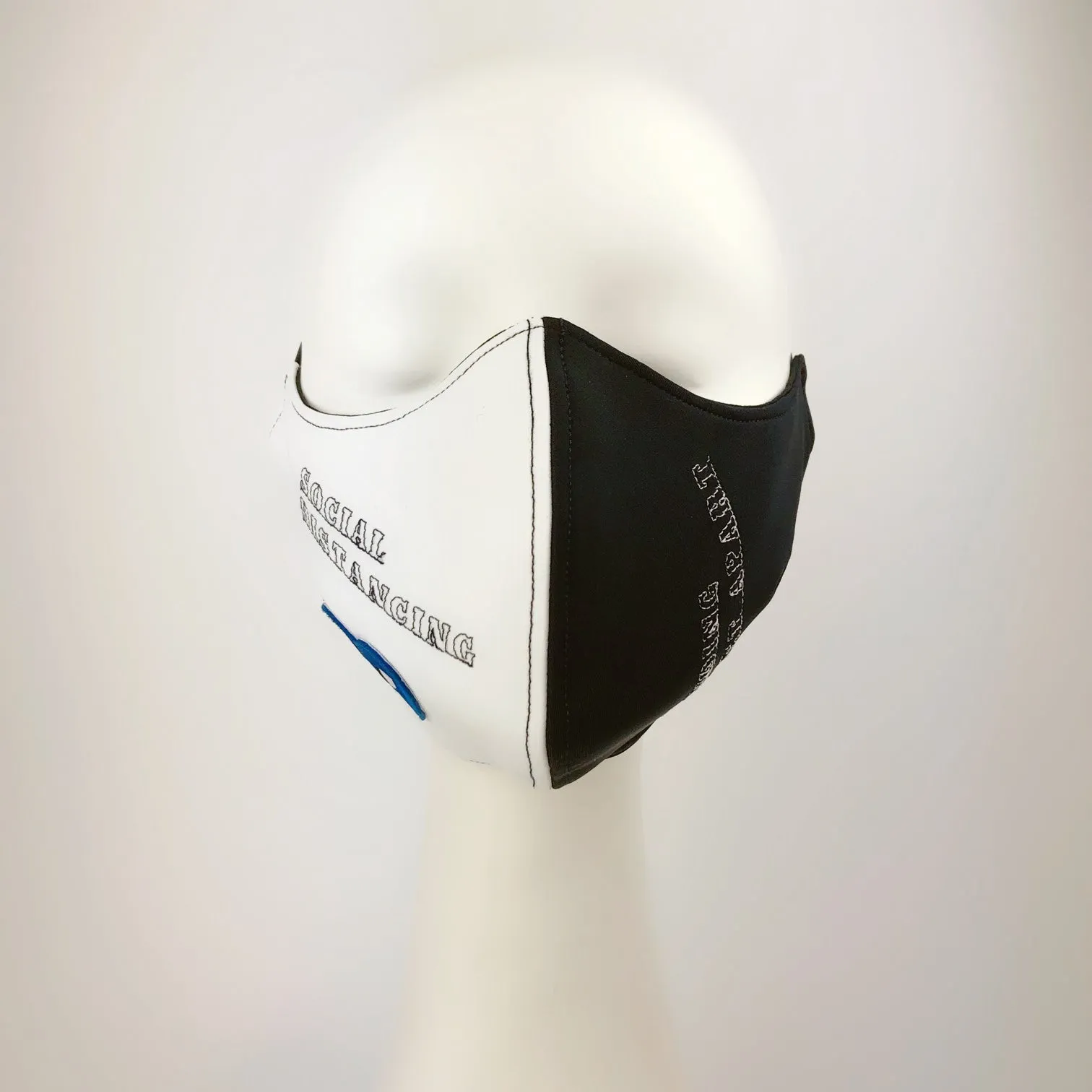 Mask 4 Protect Blue Heart Black & White Face Mask