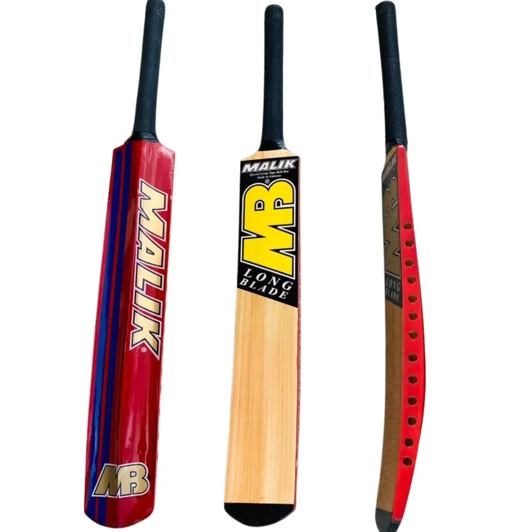 MB Malik Cricket Bat Long Blade Tape Tennis Red