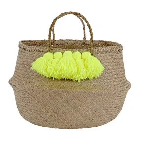 Neon Yellow Tassel Basket