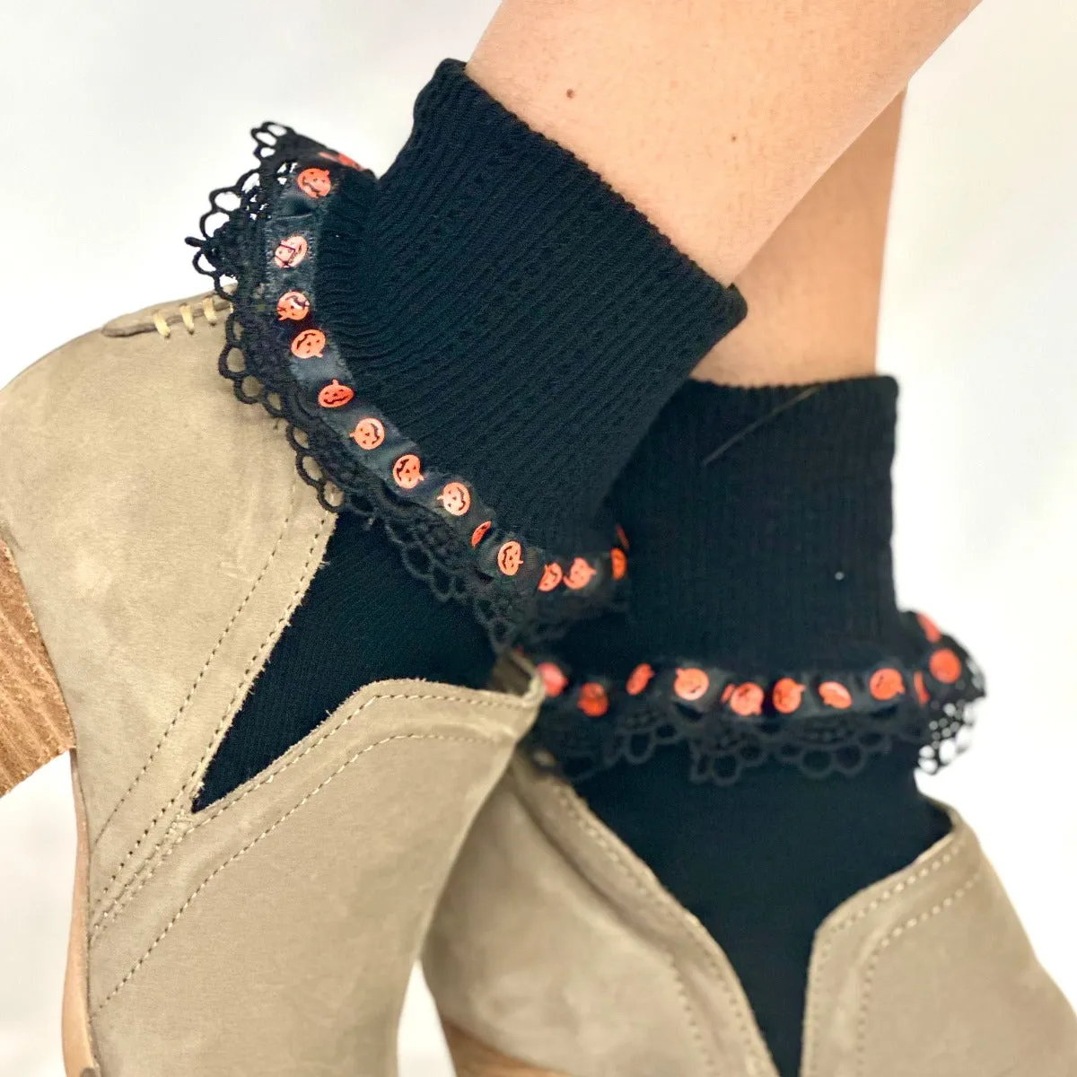 Pumpkin Jack O lantern sock - black