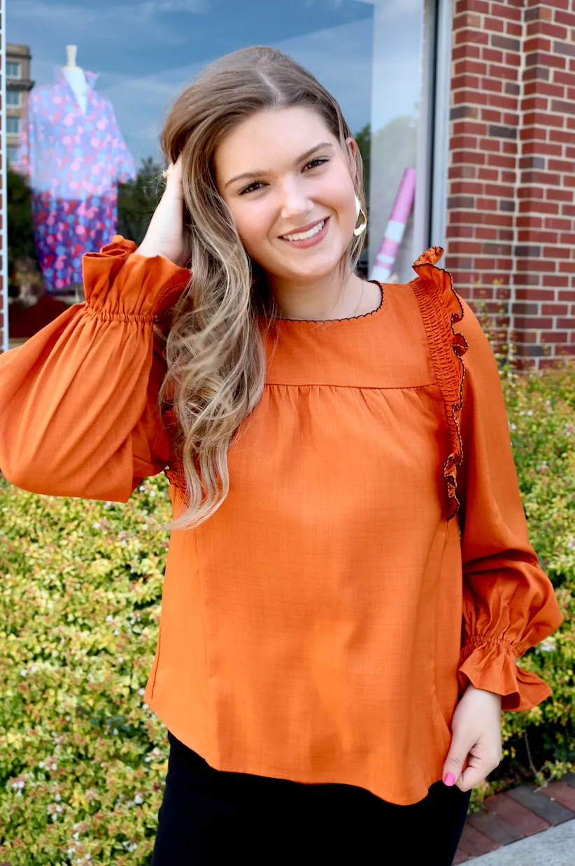 Pumpkin Spice Ruffle Top