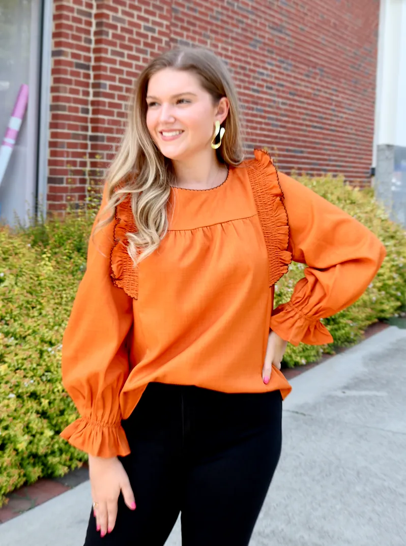 Pumpkin Spice Ruffle Top