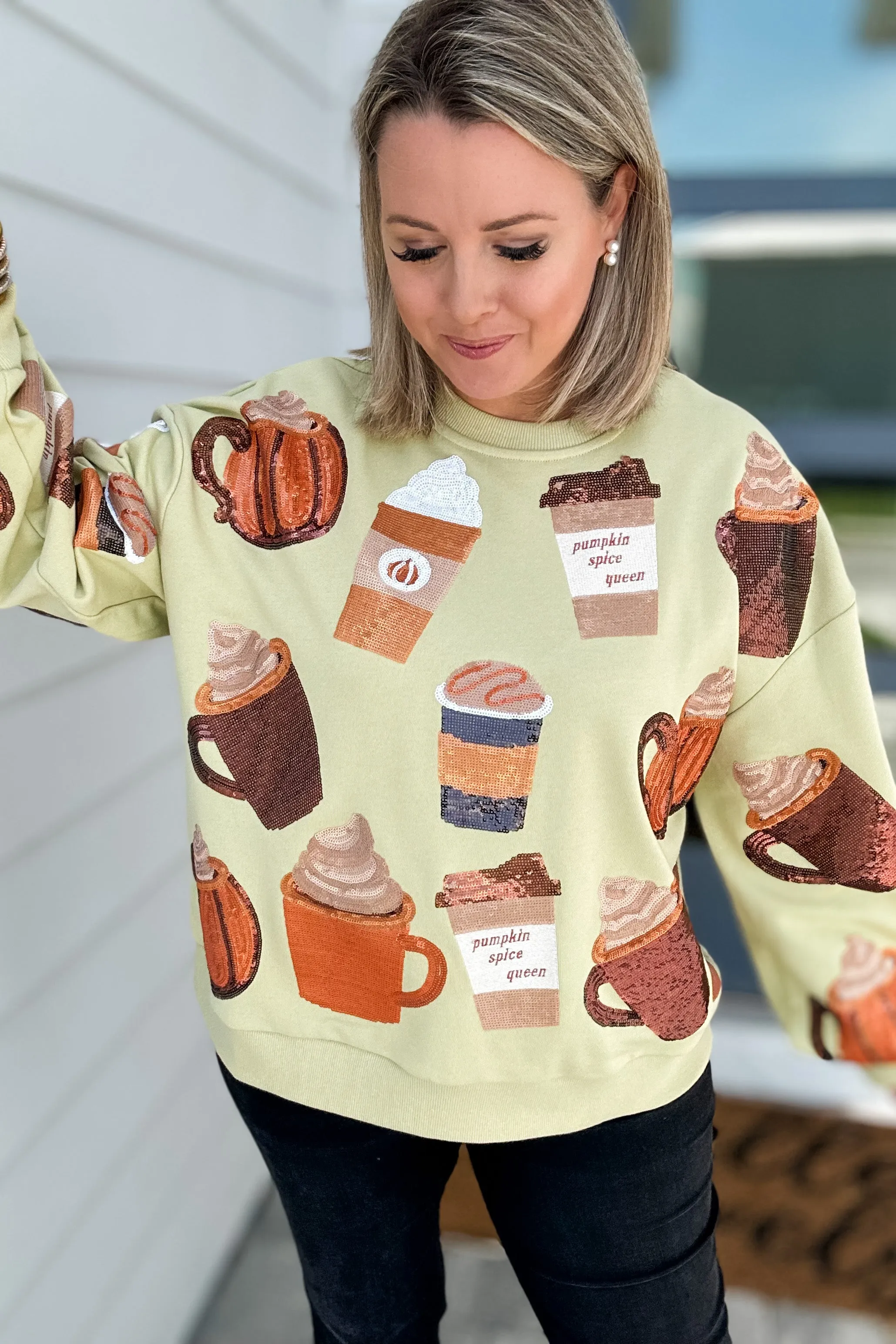 Queen Of Sparkles: Pale Green Pumpkin Spice Queen Sweatshirt