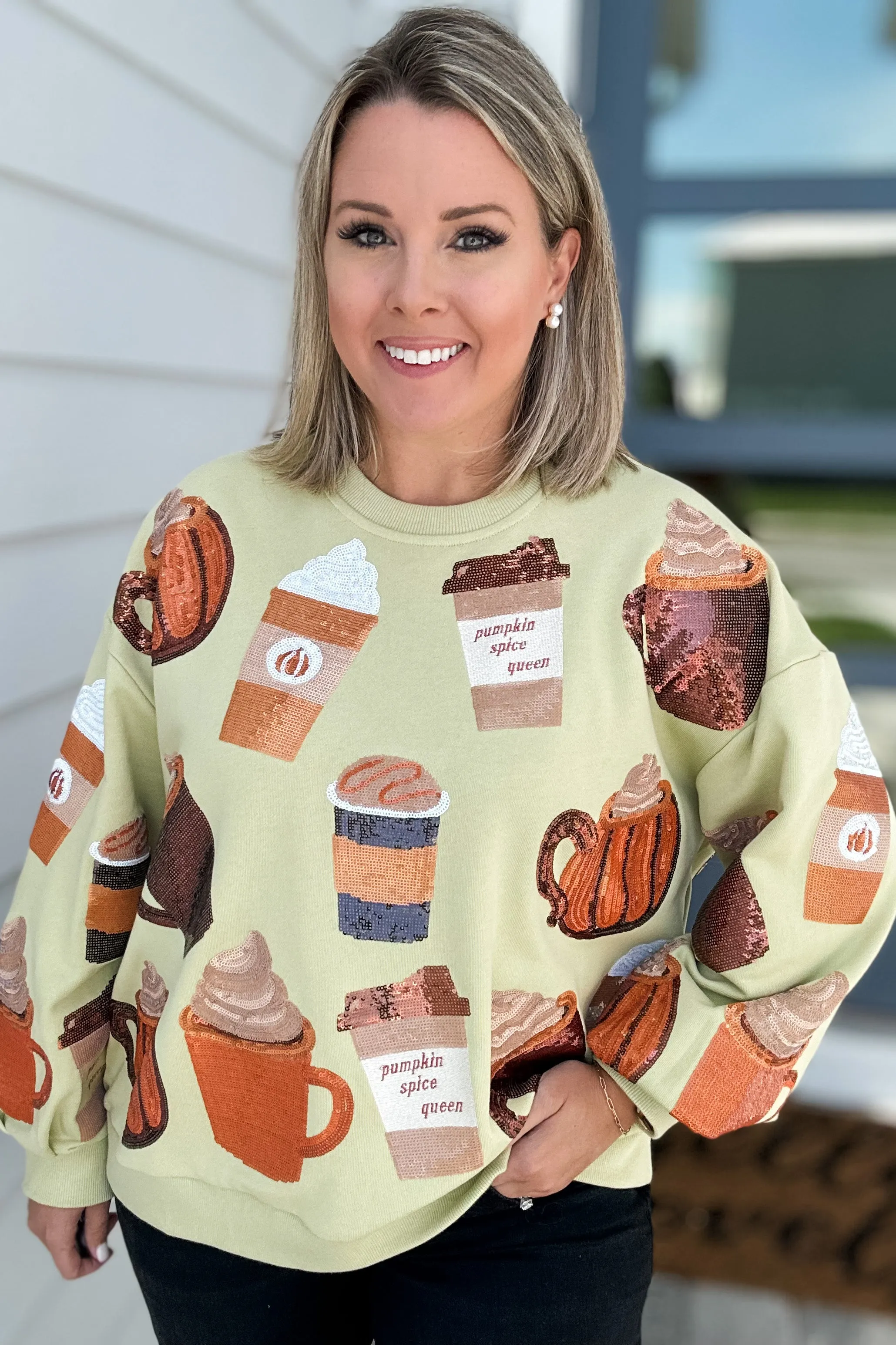 Queen Of Sparkles: Pale Green Pumpkin Spice Queen Sweatshirt