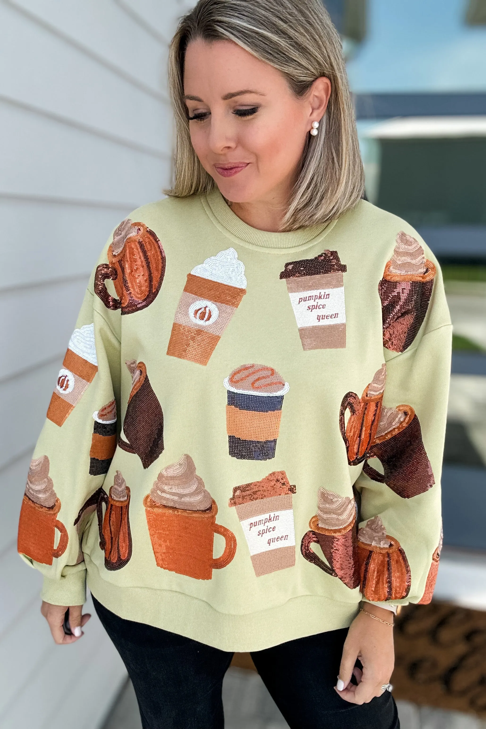 Queen Of Sparkles: Pale Green Pumpkin Spice Queen Sweatshirt