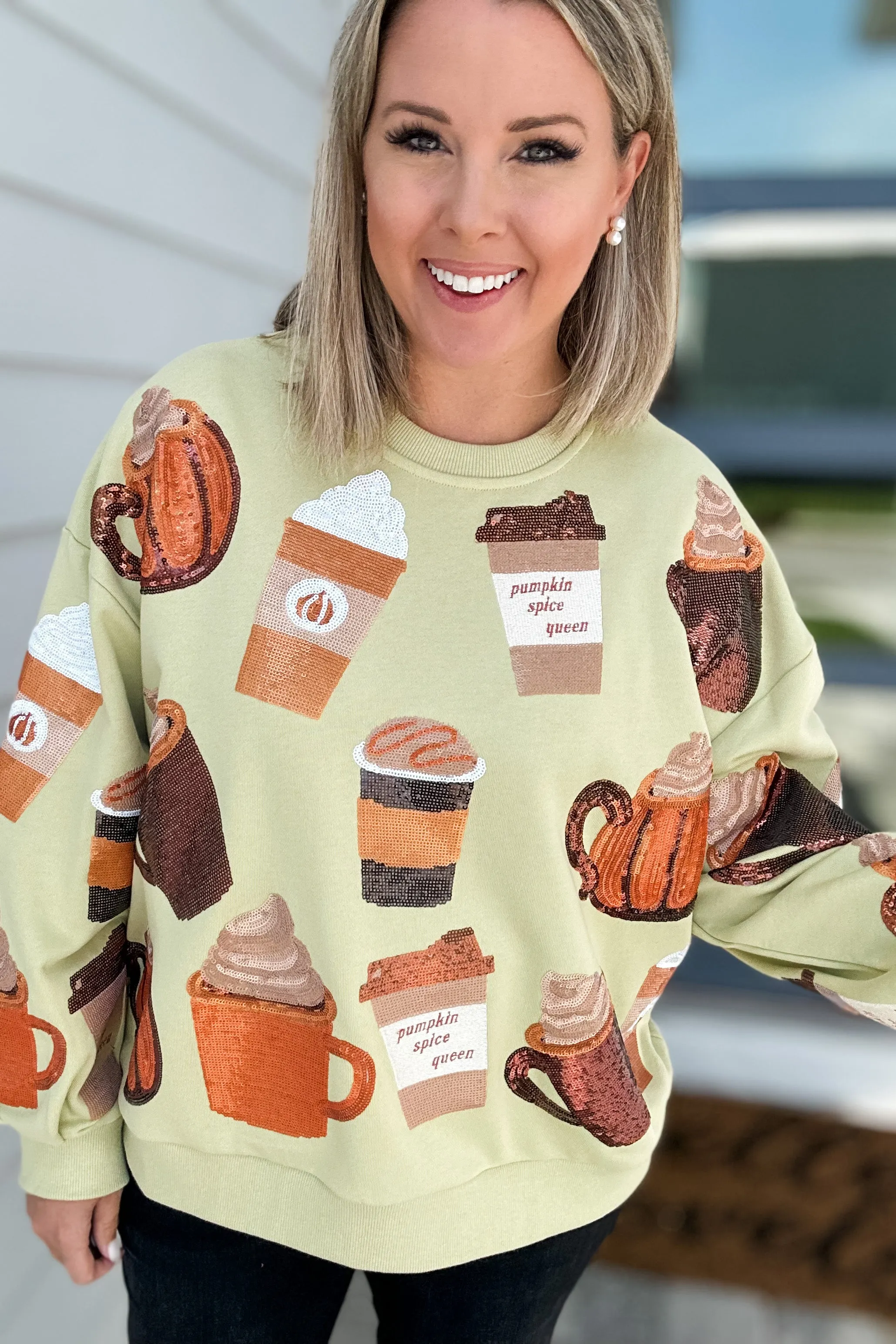 Queen Of Sparkles: Pale Green Pumpkin Spice Queen Sweatshirt