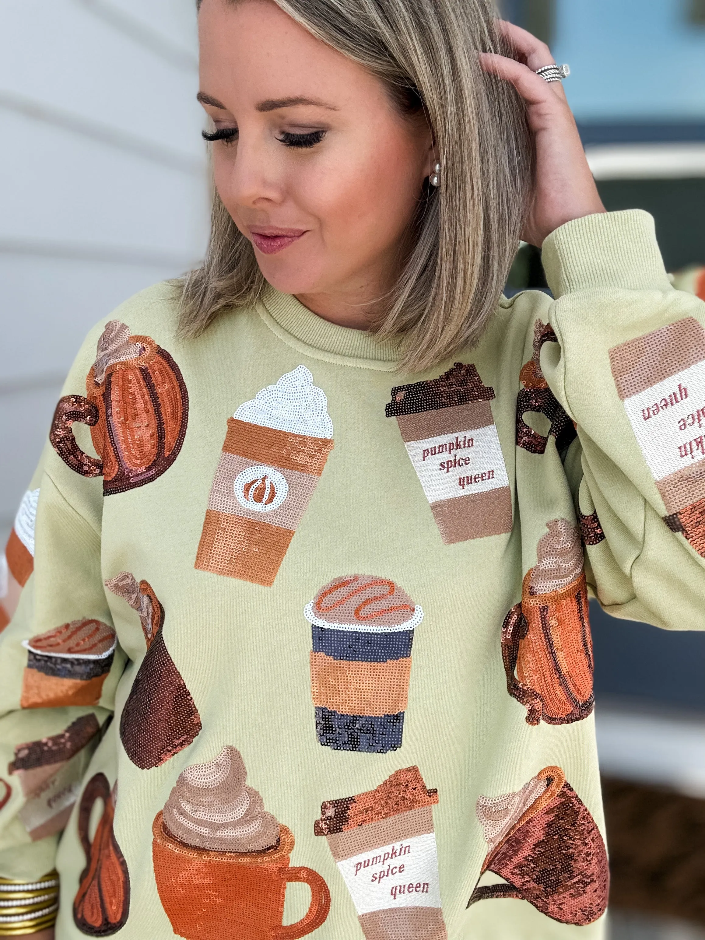 Queen Of Sparkles: Pale Green Pumpkin Spice Queen Sweatshirt