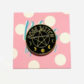 "Boss Witch" Moon Phase and Pentagram Enamel Pin