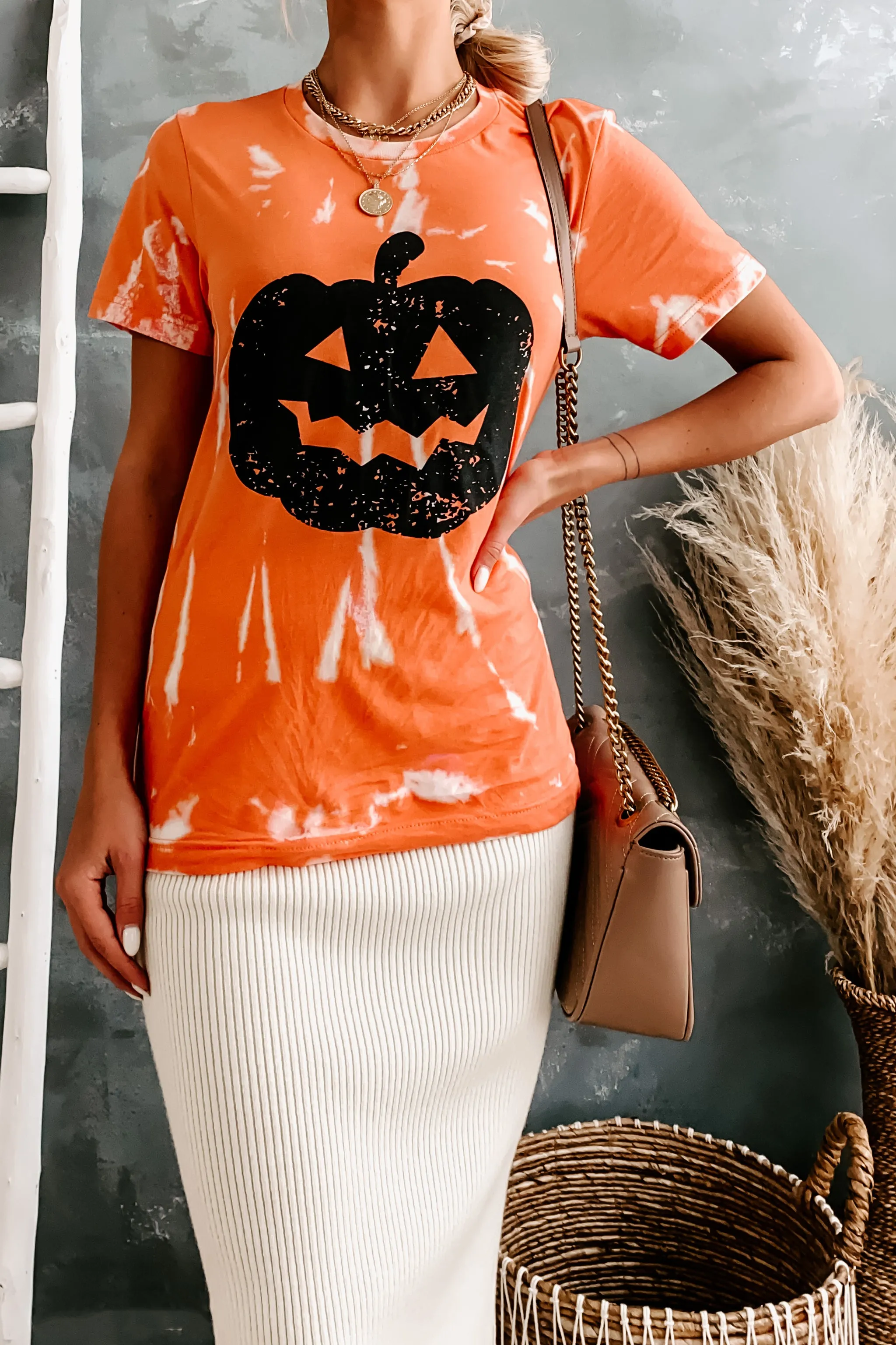 "Pumpkin Please" Tie-Dye Pumpkin Graphic T-Shirt (Orange)