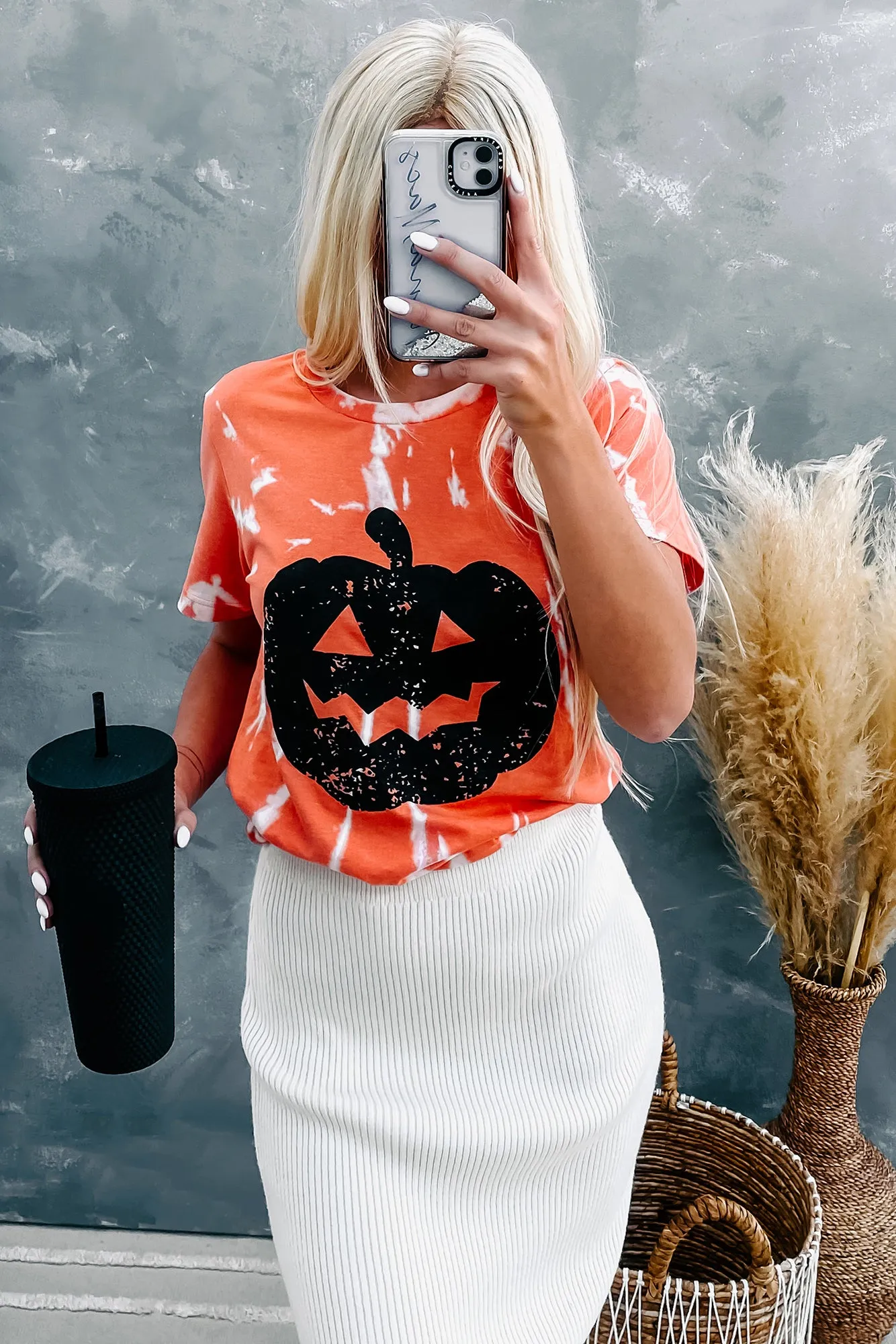 "Pumpkin Please" Tie-Dye Pumpkin Graphic T-Shirt (Orange)