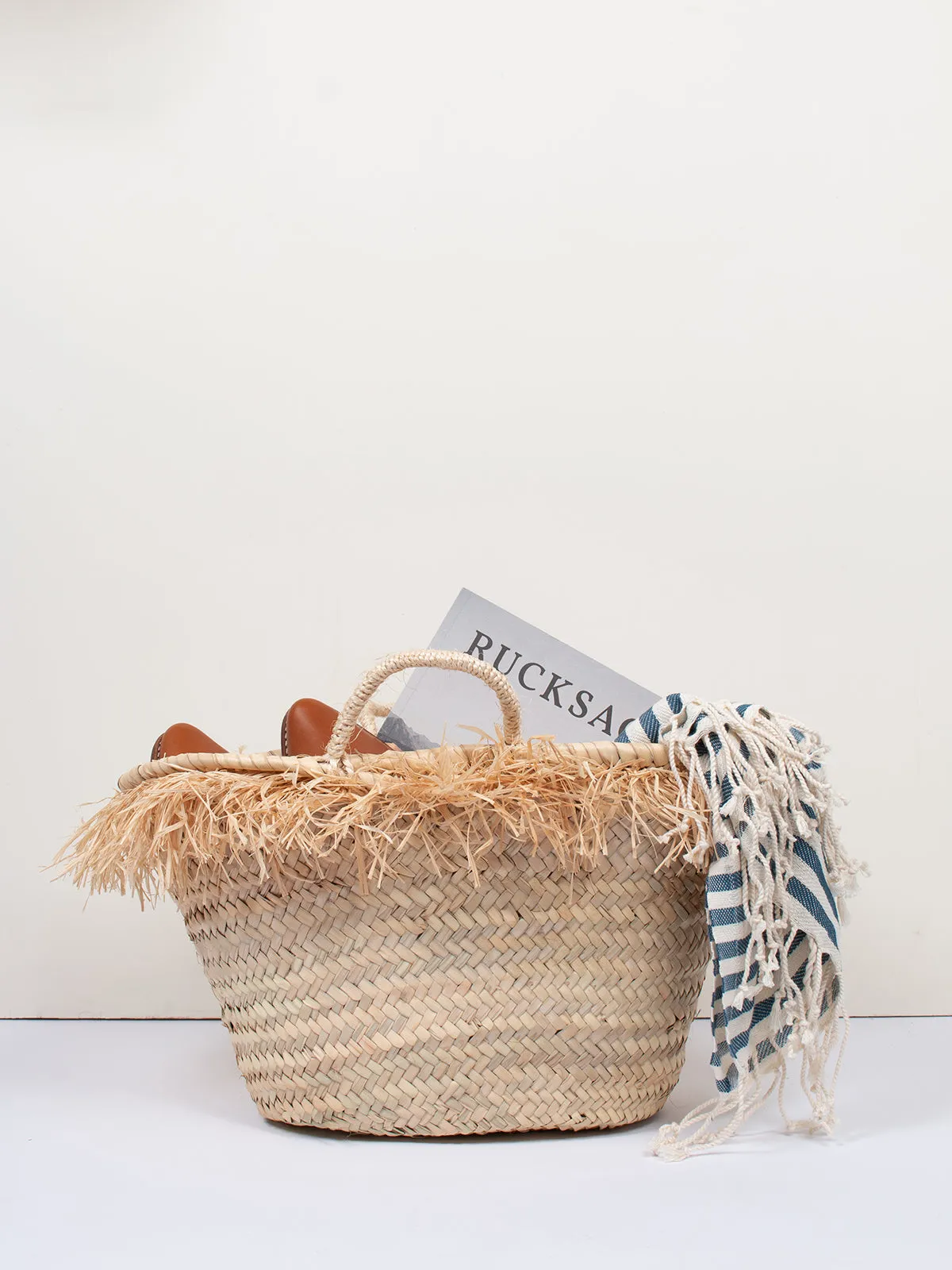 Raffia Tassel Basket, Natural