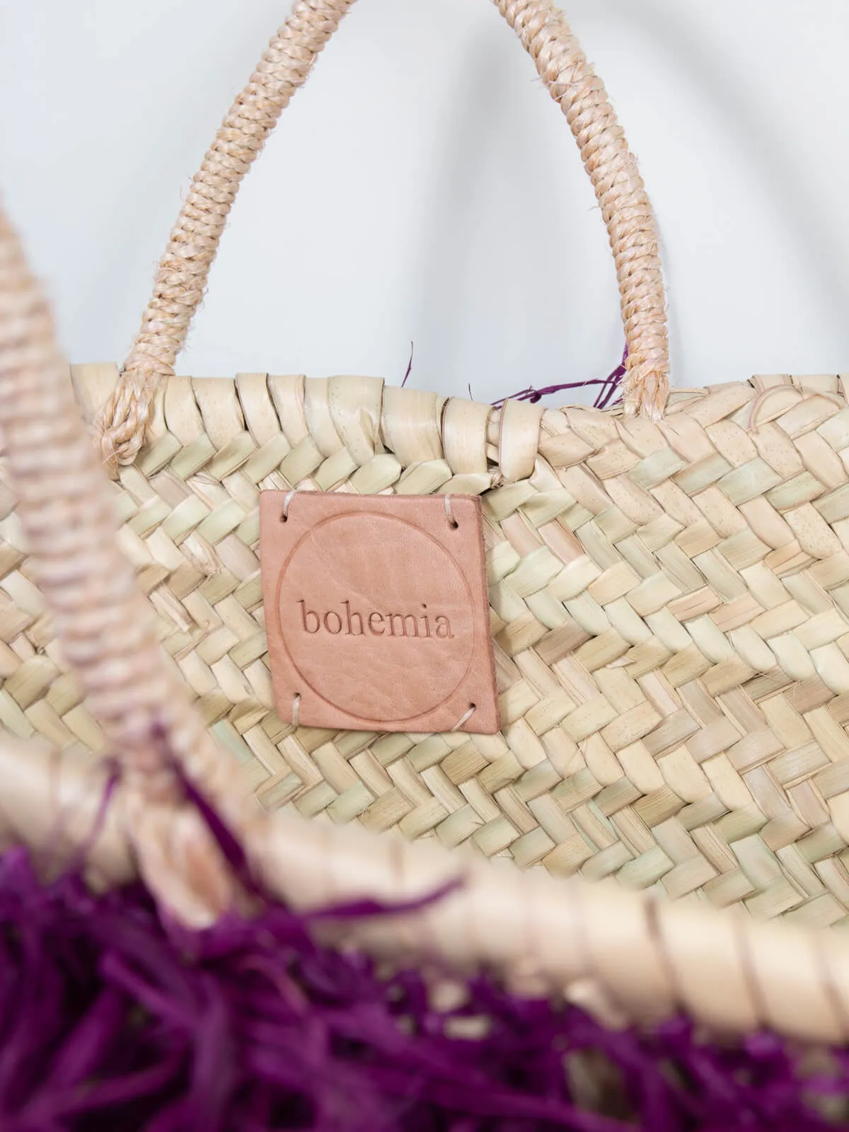 Raffia Tassel Basket, Violet