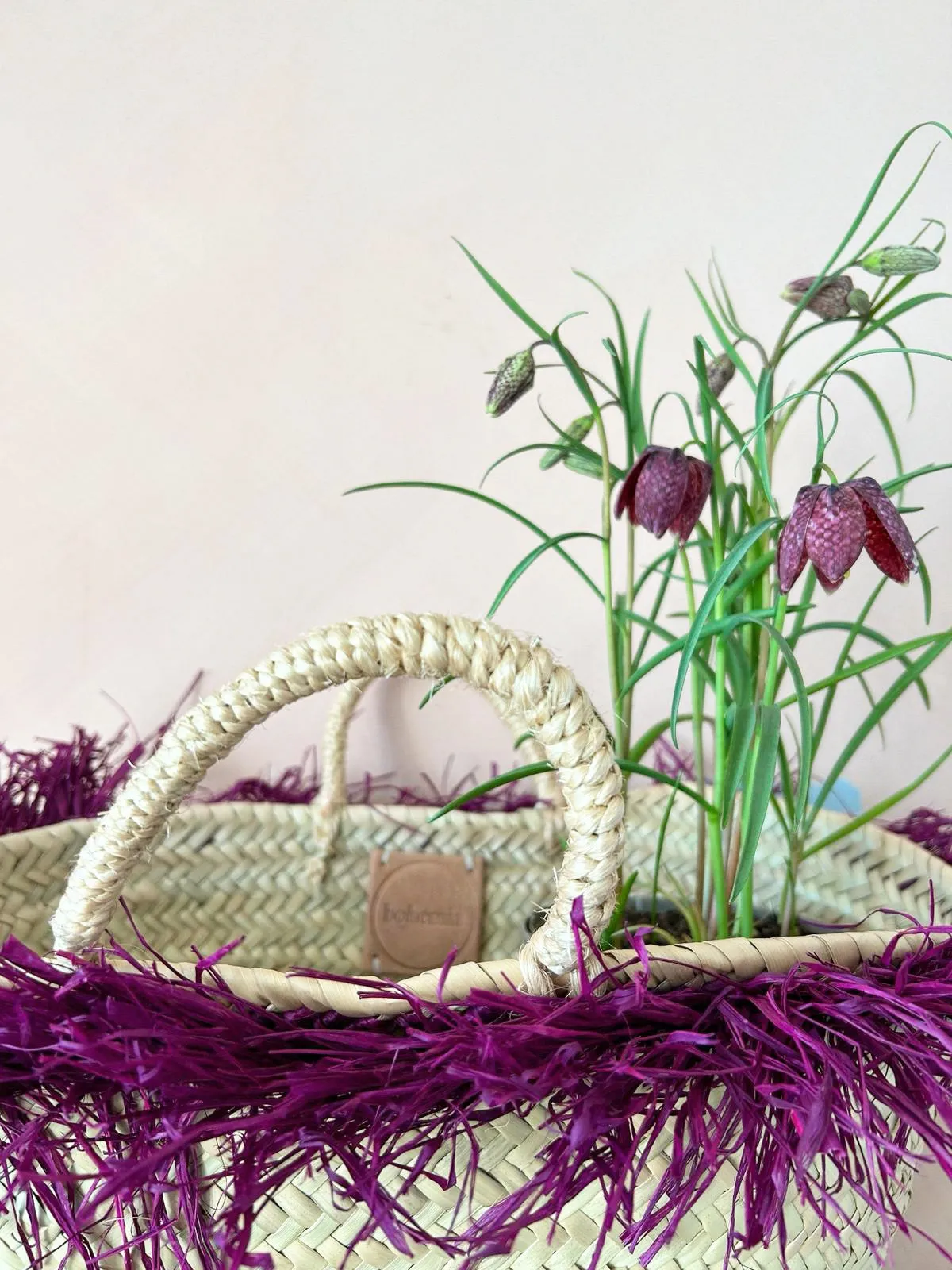 Raffia Tassel Basket, Violet