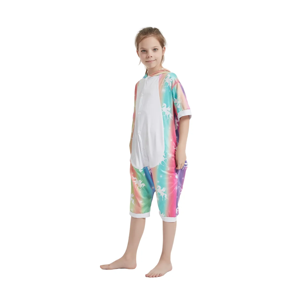 Rainbow Stripes Unicorn Kids Summer Onesie