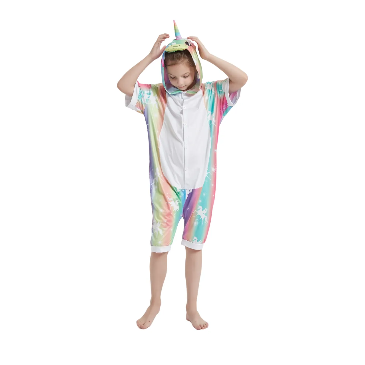 Rainbow Stripes Unicorn Kids Summer Onesie