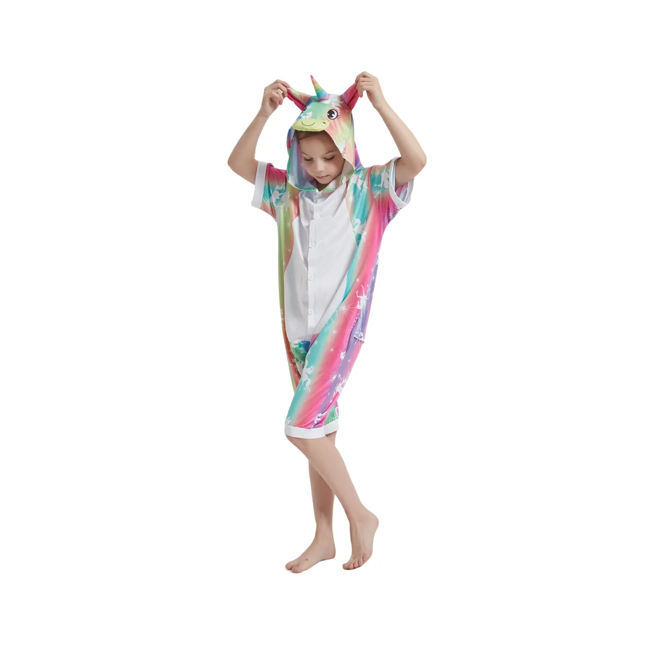 Rainbow Stripes Unicorn Kids Summer Onesie