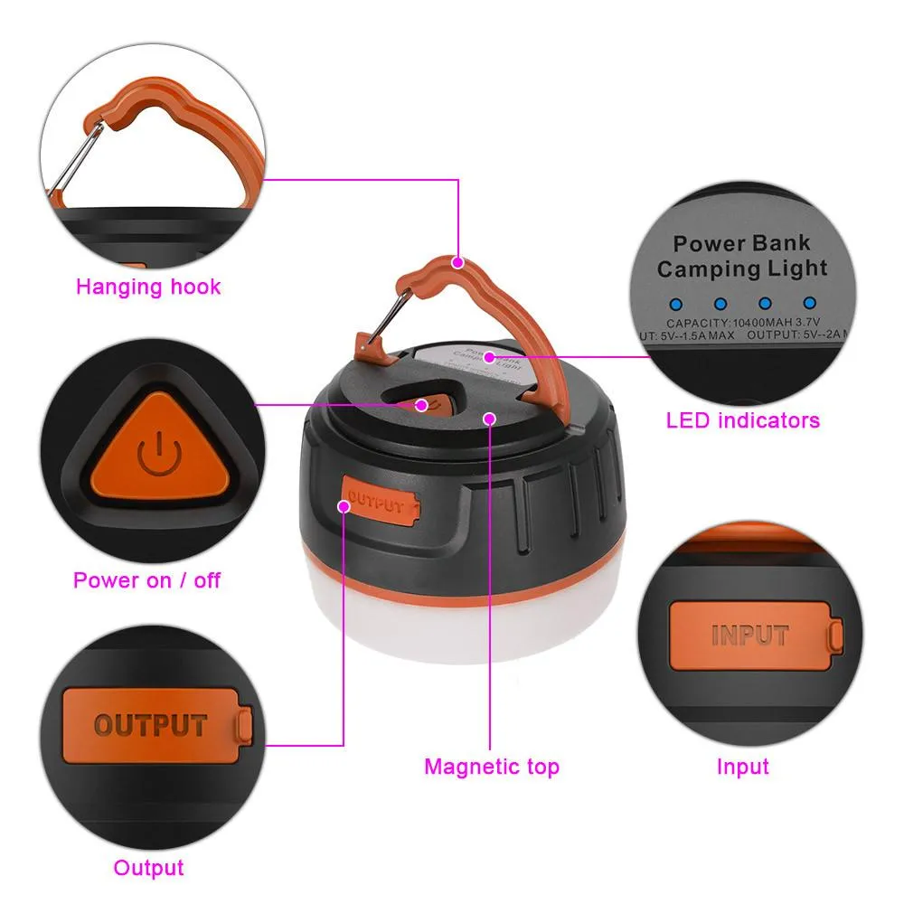 Rechargeable 5-Mode LED Camping Lantern w/ built-in USB Power Bank