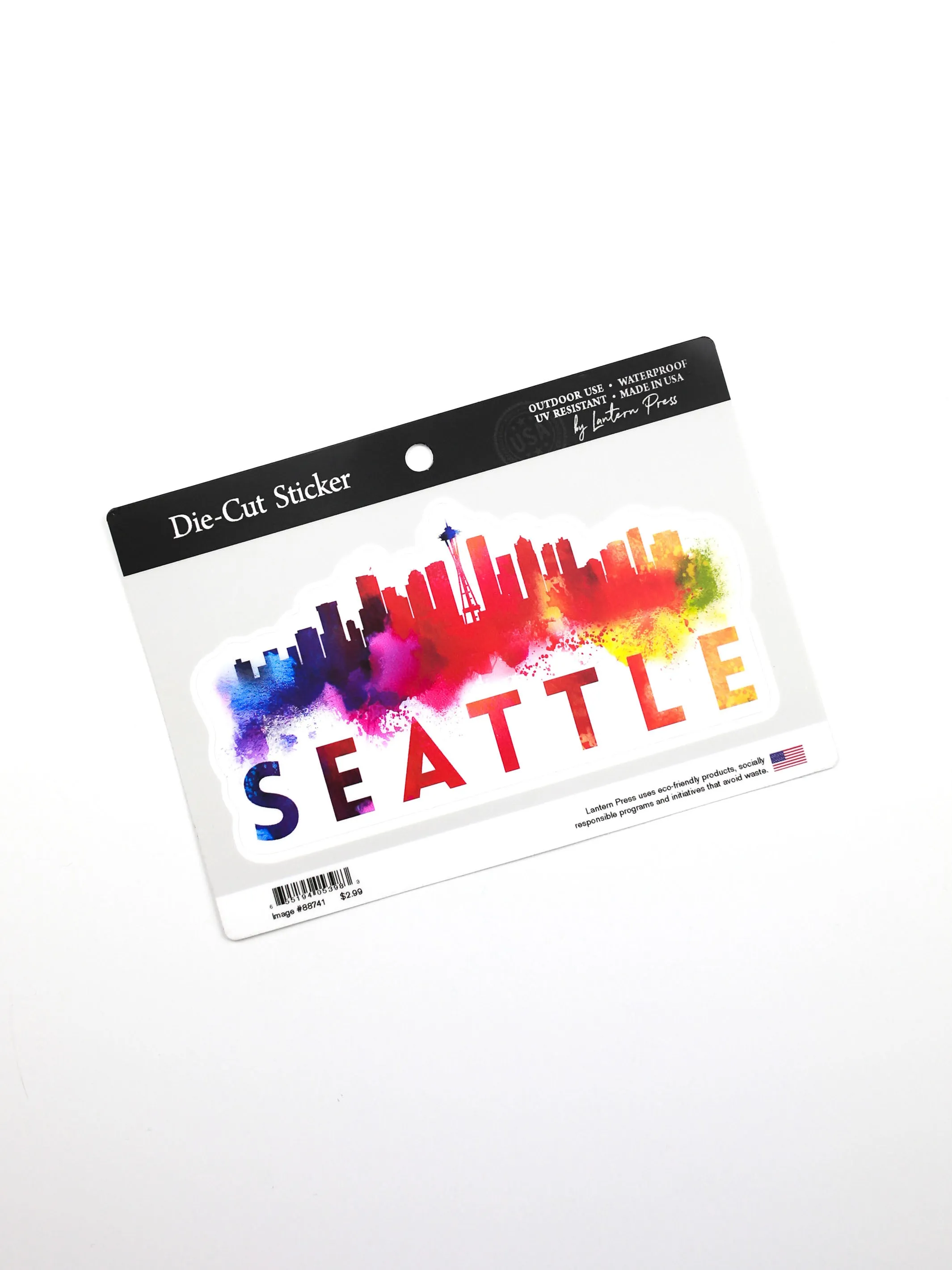 Seattle Skyline Abstract Rainbow, Lantern Press Sticker