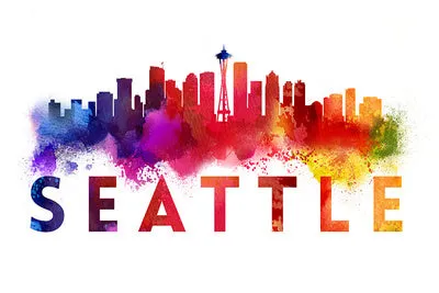 Seattle Skyline Abstract Rainbow, Lantern Press Sticker