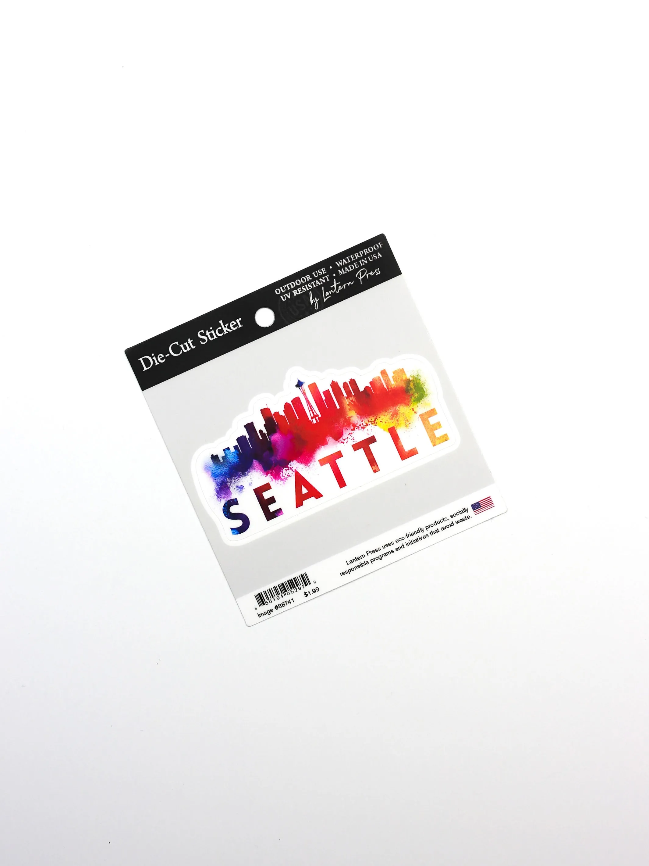 Seattle Skyline Abstract Rainbow, Lantern Press Sticker