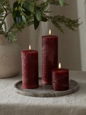 Set of 2 Rustic Burgundy Pillar Candles