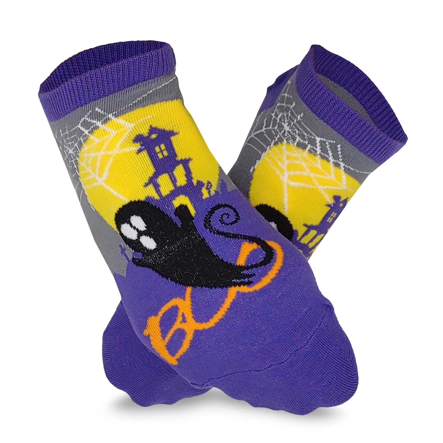 Silly Ghost Boo Hunted House Spider Web Fun Novelty Halloween Cotton lowcut Ankle Socks Women 3-Pairs 9-11 Purple (2310)