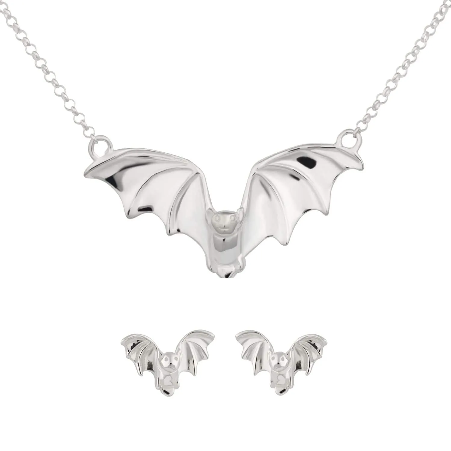 Silver Bat Jewellery Set With Stud Earrings