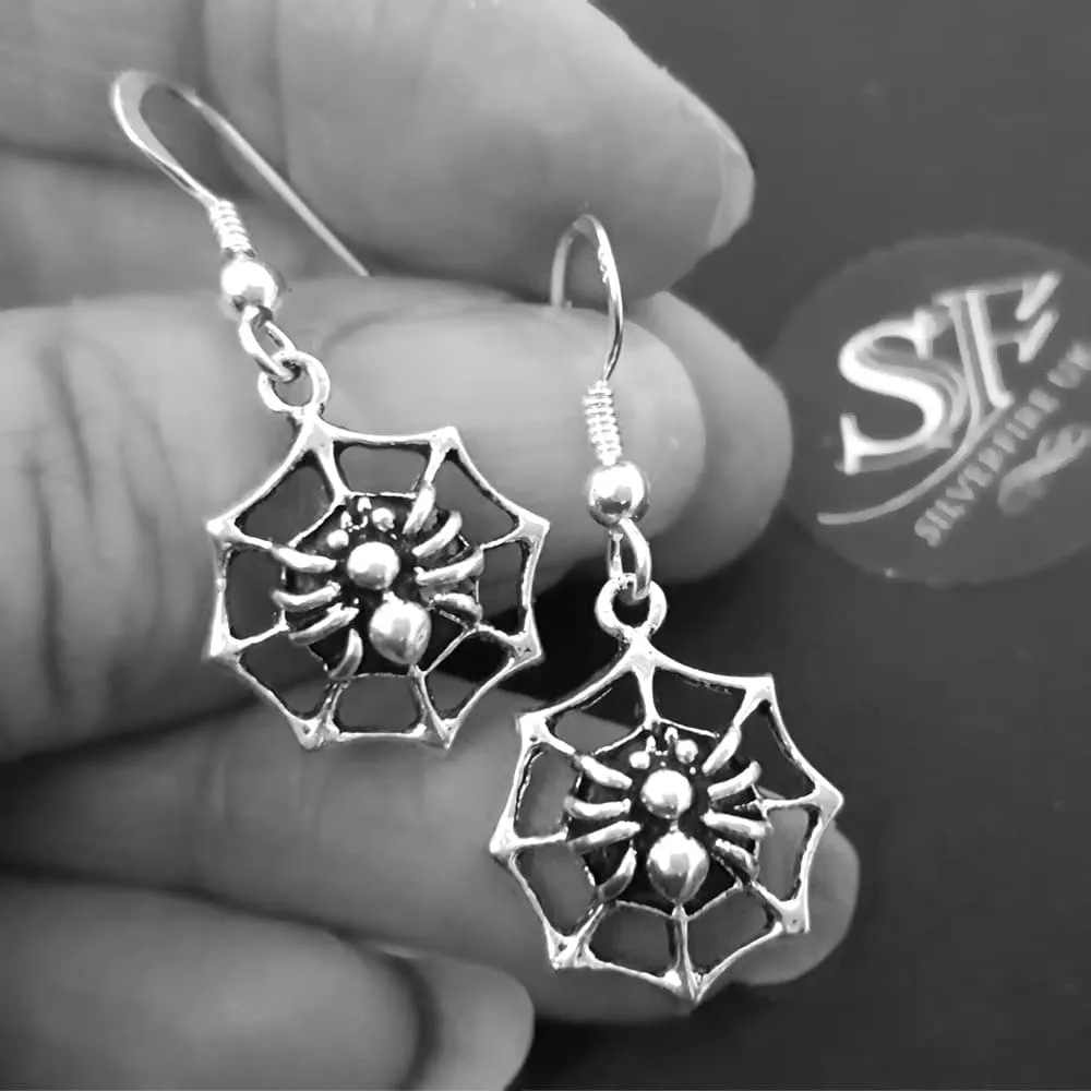 Silver Spiderweb Earrings, 15mm Spider Webs, Sterling Silver Dangle Earrings