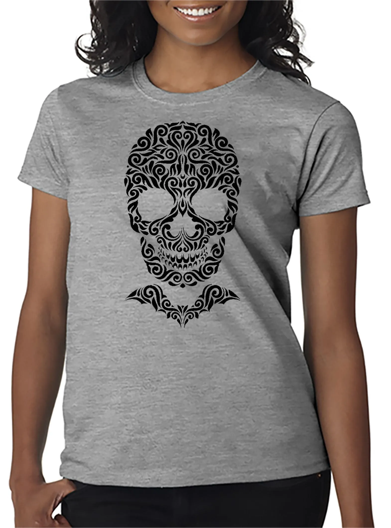 Skull with Bat Bowtie T-Shirt Halloween