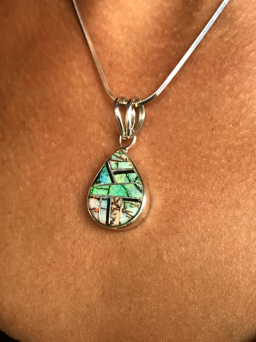 Spiderweb Opal Inlaid Pendant