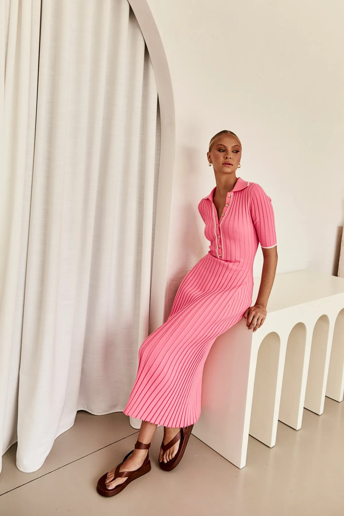 Stephie Knit Midi Dress (Pink)