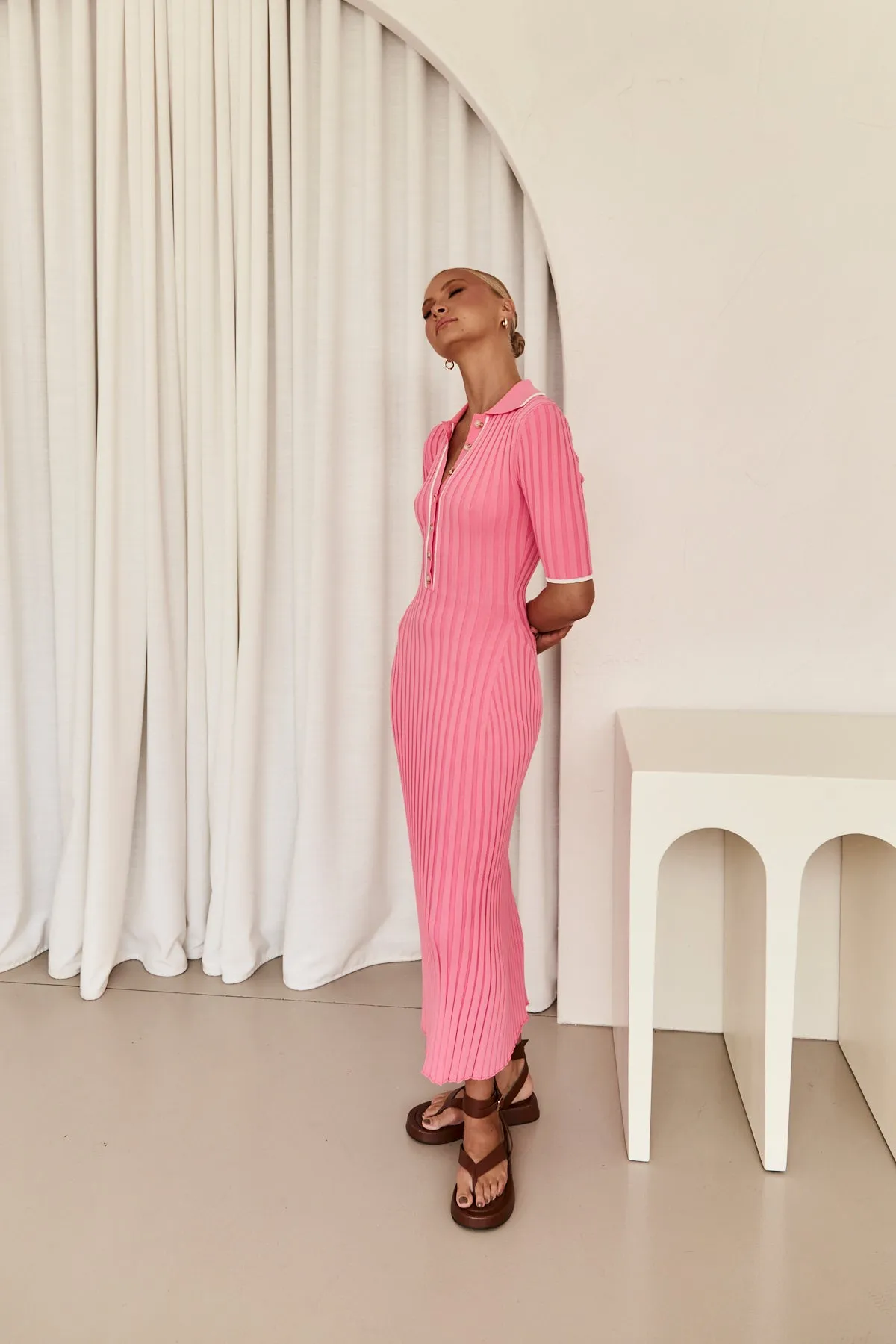 Stephie Knit Midi Dress (Pink)