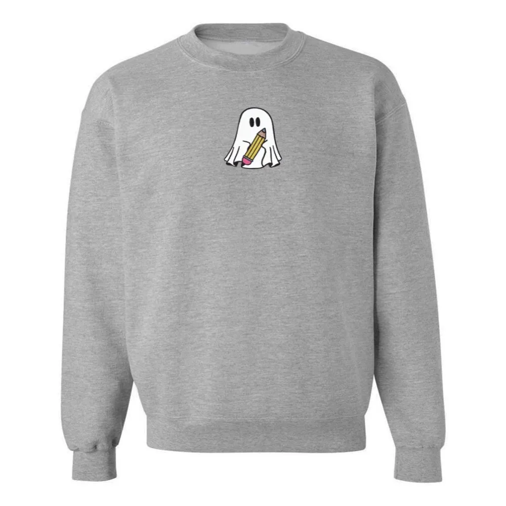 'Teacher Ghost' Embroidered Crewneck Sweatshirt