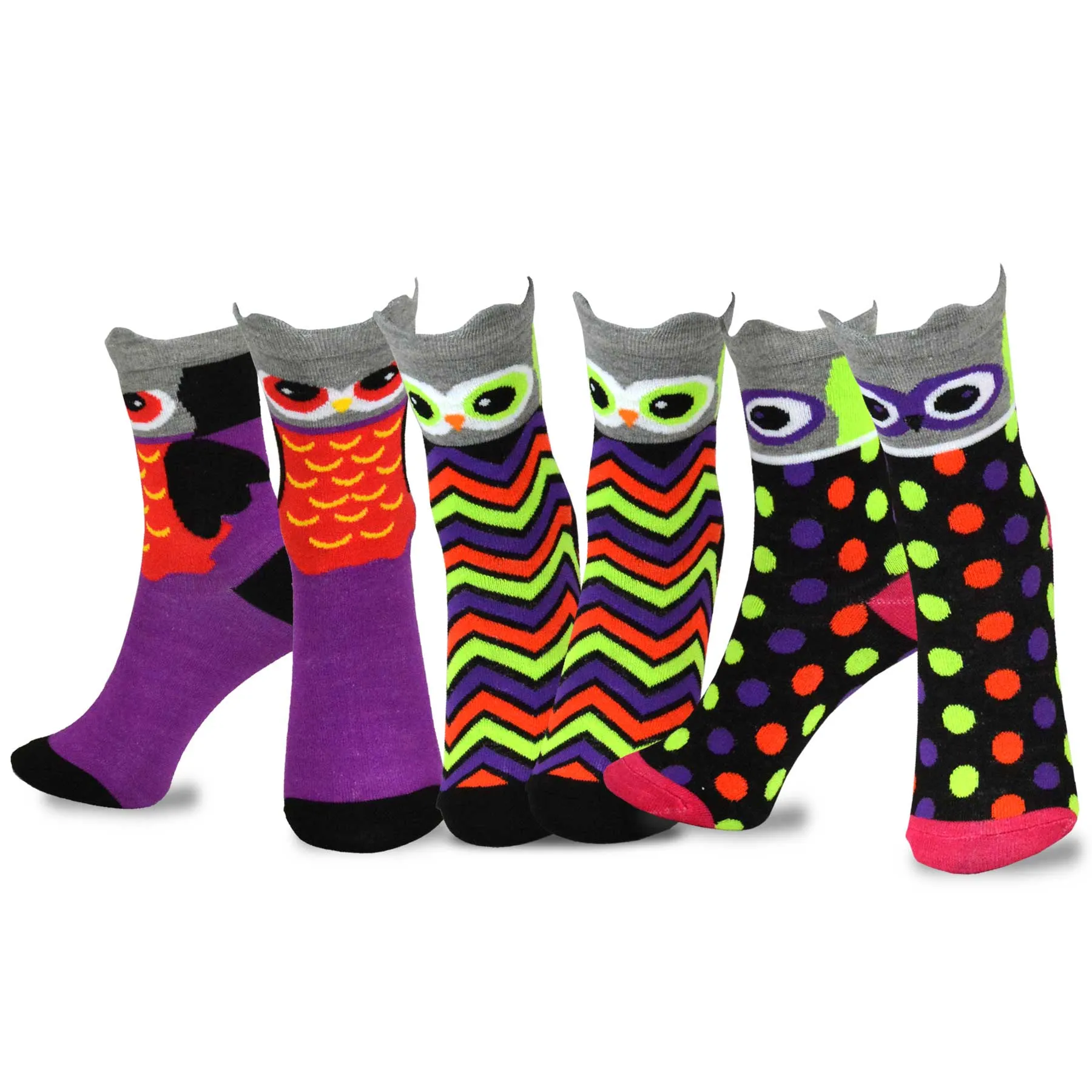 TeeHee Socks Kid's Halloween Cotton Short Crew Owl Faces 3-Pack (70905)