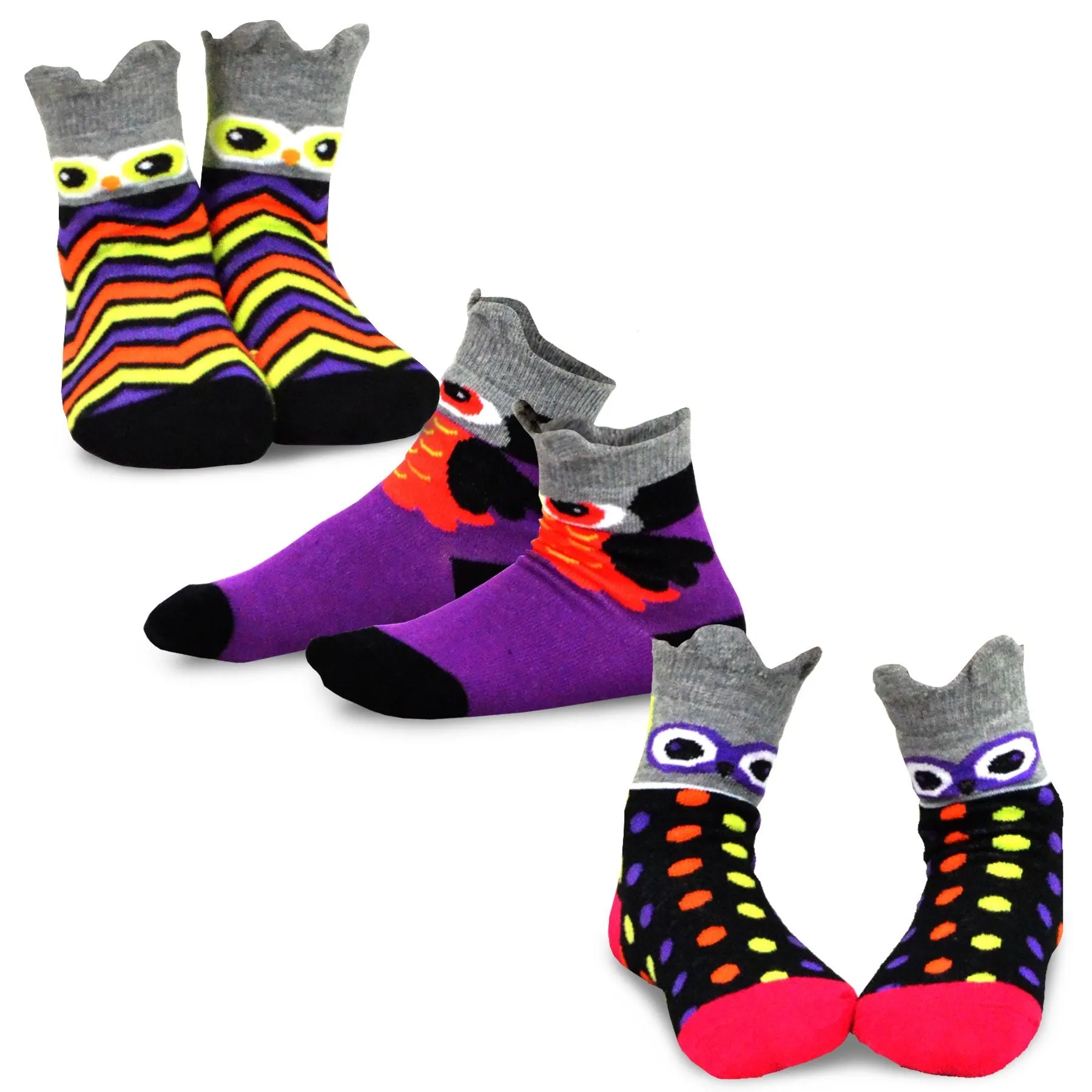 TeeHee Socks Kid's Halloween Cotton Short Crew Owl Faces 3-Pack (70905)