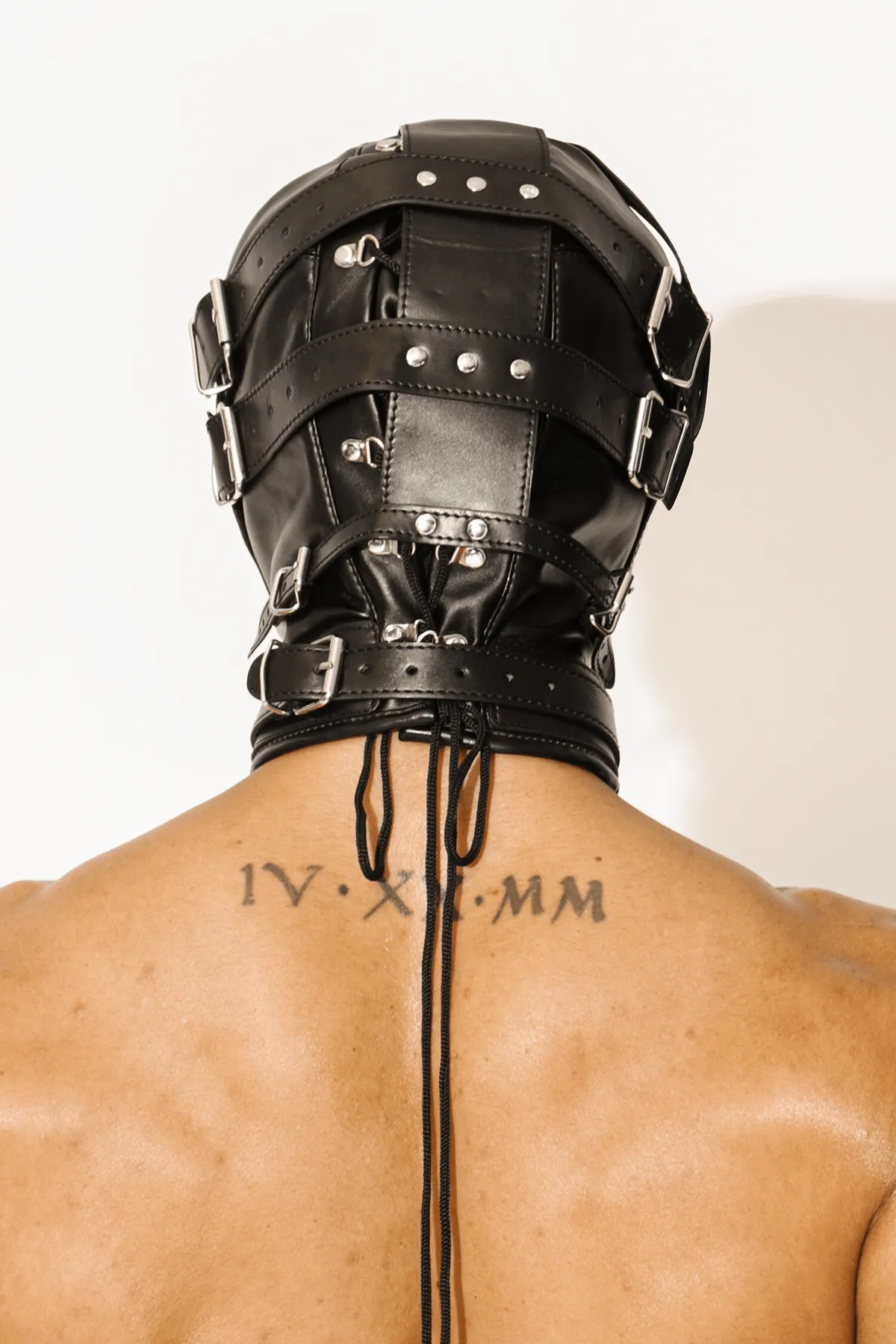 Vegan Leather Studded BDSM Mask w/ Mouth Zipper Opening